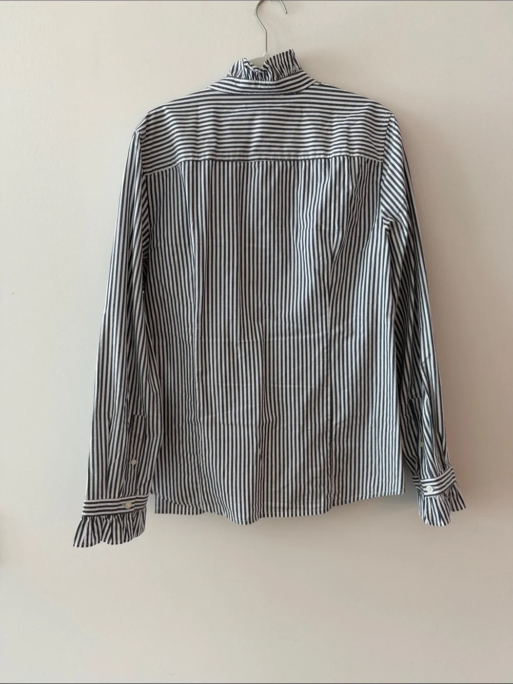 J. Crew Black & White Striped Ruffle-Collar Button-Down Shirt